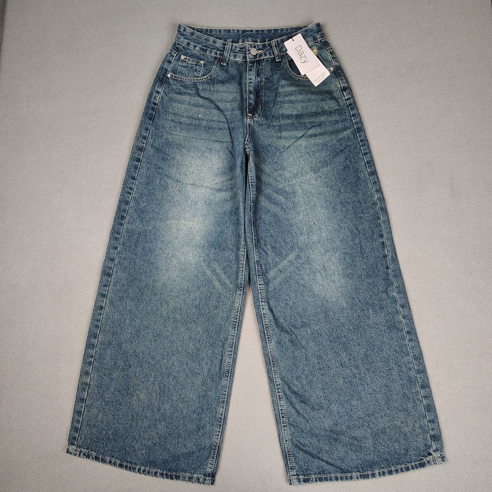 Dazy‎ Super Baggy Jeans Women Size Large Blue Wide Leg Grunge Skater Rave New